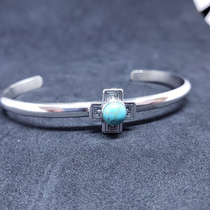 New Navajo cross kingman turquoise sterling silver cuff bracelet
