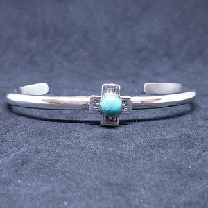 New Navajo cross kingman turquoise sterling silver cuff bracelet