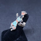 Vintage Zuni Kachina inlay turquoise chip coral chip black onyx sterling silver ring size 6