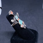 Vintage Zuni Kachina inlay turquoise chip coral chip black onyx sterling silver ring size 6