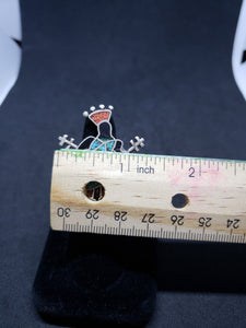 Vintage Zuni Kachina inlay turquoise chip coral chip black onyx sterling silver ring size 6