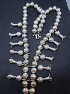 22 inches Vintage Navajo turquoise Naja blossom bells sterling silver bead necklace