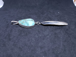 Vintage southwest triangle turquoise with feather sterling silver pendant
