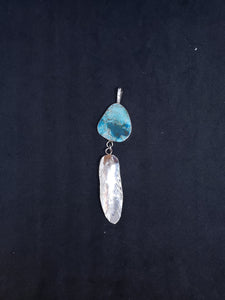 Vintage southwest triangle turquoise with feather sterling silver pendant