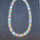 14 inches vintage link chain sterling silver necklace- inlay multicolors multi stones- signed Sanel