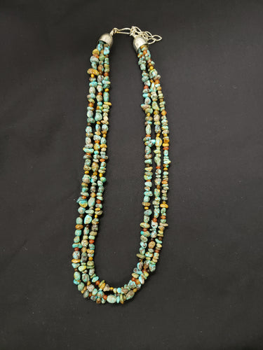 18 inches 3 strands turquoise sterling silver beaded necklace