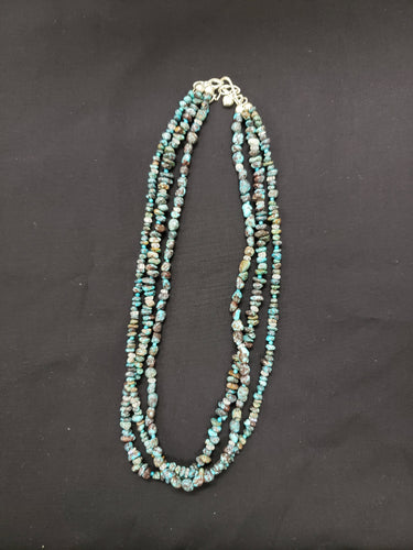 16 inches 3 strands turquoise sterling silver beaded necklace