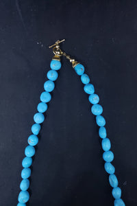 18 inches Natural sleeping beauty turquoise 8x10mm beaded necklace - 14k gold necklace