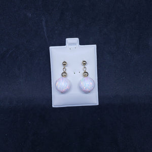 White fire opal 14k gold necklace and post earrings- gold jewelry set