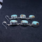 Navajo Royston turquoise oval 3 stones long sterling silver dangle earrings