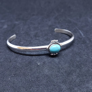 New Navajo 3 dots oval 7x9mm Kingman turquoise sterling silver cuff bracelet