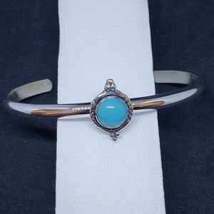 New Navajo single rope circle with 3 dots round 8mm Kingman turquoise sterling silver cuff bracelet
