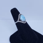 Size 7 natural blue Larimar with CZ sterling silver ring