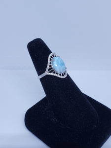 Size 7 natural blue Larimar with CZ sterling silver ring