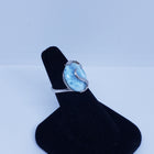 Size 7 big oval 14x18mm natural blue Larimar with swirl design sterling silver ring