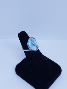 Size 7 big oval 14x18mm natural blue Larimar with swirl design sterling silver ring