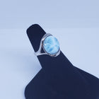 Size 6 round 15mm natural blue Larimar sterling silver ring