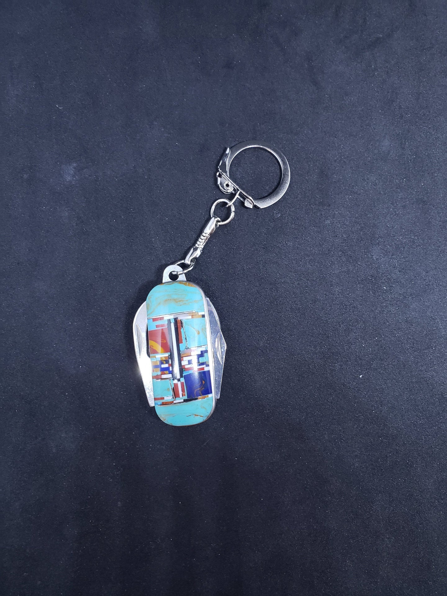 Inlay turquoise keychain with 4 knives