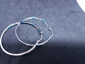 2 inches round Inlay white fire opal blue fire opal pink opal sterling silver hoop earrings