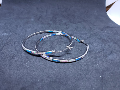 2 inches round Inlay white fire opal blue fire opal pink opal sterling silver hoop earrings