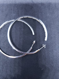 2 inches round Inlay white fire opal sterling silver hoop earrings