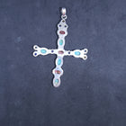 Vintage cross sterling silver pendant- turquoise, red spiny oyster,  lapis