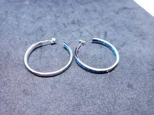 1 1/4 inches round inlay blue fire opal sterling silver hoop earrings