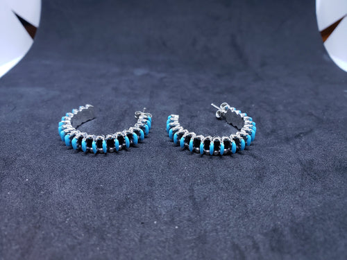 1 inch hoop Southwest cluster petit point sleeping beauty turquoise sterling silver post earrings