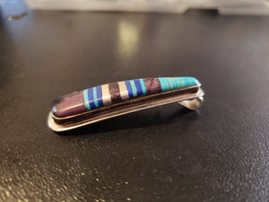 Vintage Navajo triangle teardrop shape inlay turquoise and multi stones sterling silver pendant