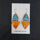 New Southwest Heaven stairs  Inlay Kingman Turquoise Black Onyx White Turquoise Spiny Oyster kite shell sterling silver dangle earrings