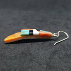 New Southwest Inlay Kingman Turquoise Black Onyx White Turquoise Spiny Oyster triangle shell sterling silver dangle earrings