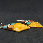 New Southwest Inlay Kingman Turquoise Black Onyx White Turquoise Spiny Oyster kite shell sterling silver dangle earrings