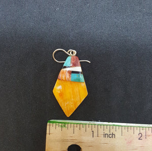 New Southwest Inlay Kingman Turquoise Black Onyx White Turquoise Spiny Oyster kite shell sterling silver dangle earrings
