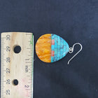 New Southwest Bricks inlay Kingman Turquoise Spiny Oyster ellipse shell sterling silver dangle earrings