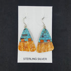 New Southwest Inlay Bricks Kingman Turquoise Black Onyx Spiny Oyster triangle shell sterling silver dangle earrings