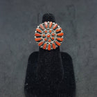 Vintage Navajo cluster petit point Coral sterling silver women ring size 8 1/4