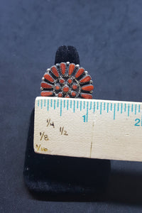 Vintage Navajo cluster petit point Coral sterling silver women ring size 8 1/4