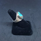 Vintage Navajo Turquoise Coral sterling silver men ring size 10