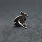 Vintage Navajo Zuni-bird Mother of Pearl Turquoise Coral Black Onyx sterling silver ring size 5 1/2