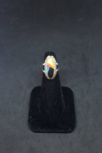 Vintage Navajo Royal color Mother of Pearl Spiny Oyster Turquoise Black Onyx sterling silver ring size 5