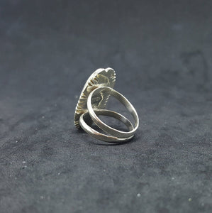Vintage Navajo Royal color Mother of Pearl Spiny Oyster Turquoise Black Onyx sterling silver ring size 5