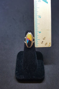 Vintage Navajo Royal color Mother of Pearl Spiny Oyster Turquoise Black Onyx sterling silver ring size 5