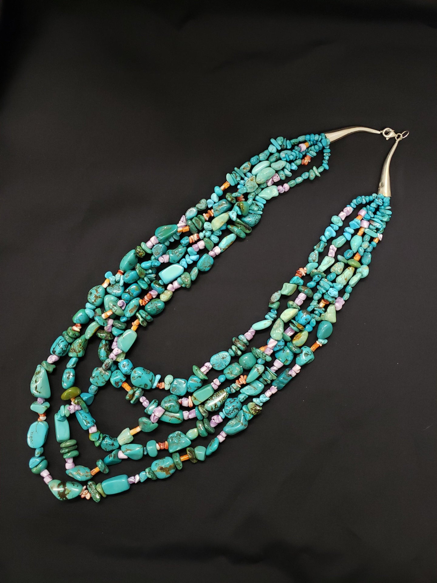 Multi-strands turquoise sterling silver necklace