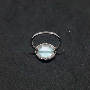11 mm Round Blue Larimar with CZ sterling silver ring size 7