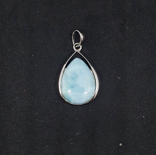 Blue Larimar teardrop shape sterling silver pendant