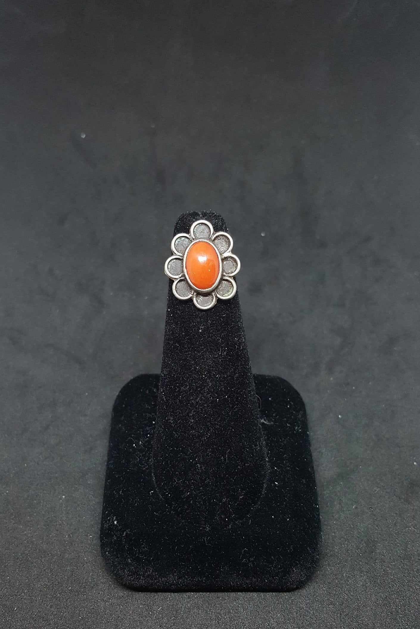 Coral Flower sterling silver ring size 3 1/4 - Vintage