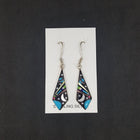 Southwest Galaxy scene Turquoise Black Onyx Red Fire Opal Mother of Pearl Lapis diamond shape sterling silver dangle earrings