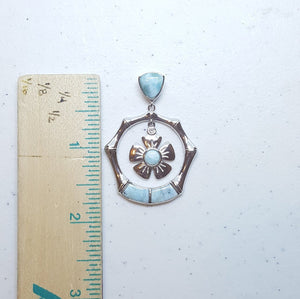Hawaiian Flower Blue Larimar sterling silver pendant