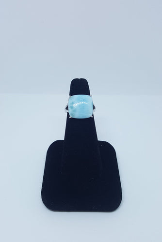 Blue Larimar square shape sterling silver ring size 7