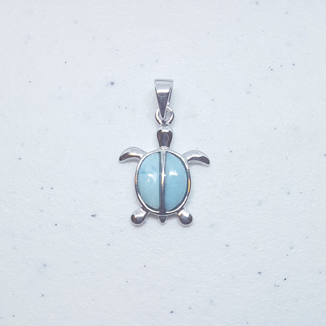 Blue Baby Turtle Larimar sterling silver pendant for kids